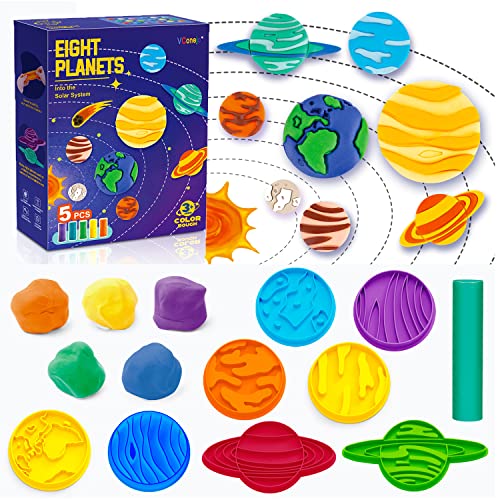 VConejo Color Dough Sets for Kids Ages 24 Planets Theme Color Dough Tool Set for Kids Ages 48 Color Dough Accessories Toys for Ages 57 Boys Girls Toddlers 14 Piece - Image 1