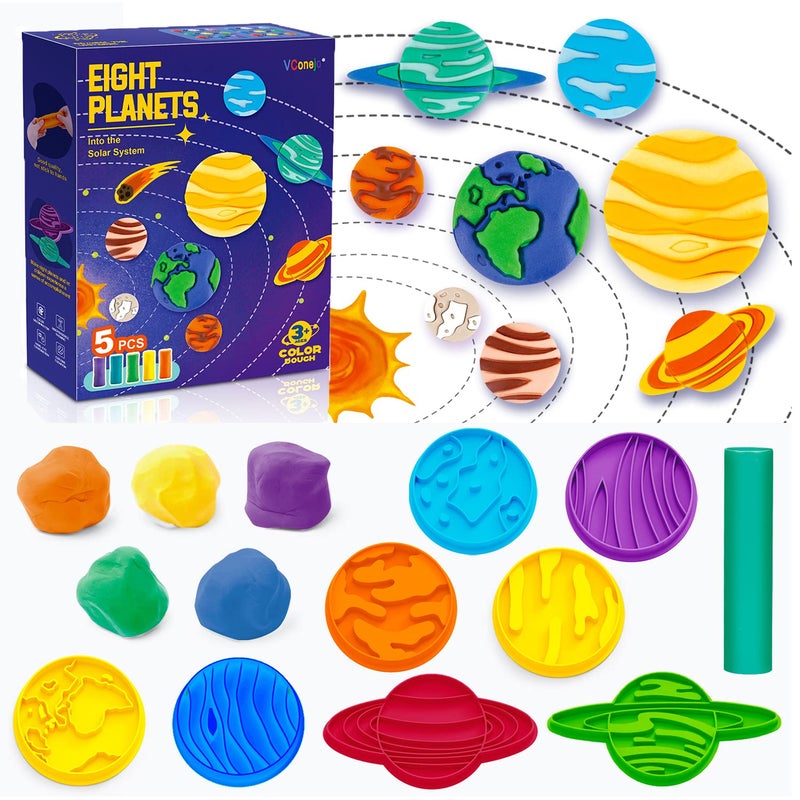 VConejo Color Dough Sets for Kids Ages 24 Planets Theme Color Dough Tool Set for Kids Ages 48 Color Dough Accessories Toys for Ages 57 Boys Girls Toddlers 14 Piece - Image 2