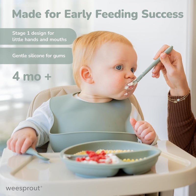 WeeSprout ملاعق سيليكون للأطفال - أدوات تغذية الرضع للمرحلة الأولى مع طرف ناعم، أدوات مطبخ قابلة للانحناء للآباء والتغذية الذاتية، فائقة المتانة، آمنة في غسالة الصحون، حقيبة سفر، مجموعة من 3 - Image 4
