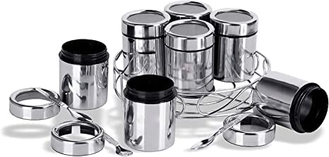 VISAXMI Stainless Steel Masala Dabba Spice Container Kitchen Jars and Containers Storage Container Masala Dani with 7pcs Stainless Steel Spoon Set of 7 Containers with Steel Stand - Image 2