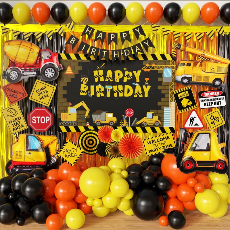 FIGEPO Construction Birthday Party Supplies Dump Truck Party Decorations Kits Set arch kit Garland for Boy Construction Balloons Signs Backdrop Happy Birthday Banner - Image 3