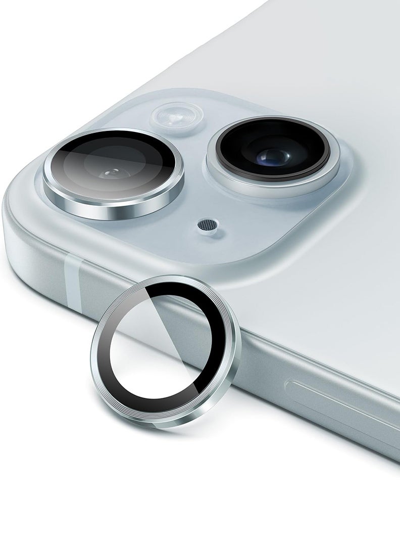 Theodor iPhone 15/ 15 Plus 2 Pcs Camera Lens Protector With 9H Tempered HD Glass Camera Cover Anti Scratch Aluminum Alloy Camera Ring, Blue - Image 1