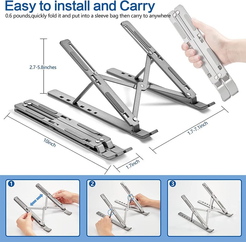Generic Fozby Portable Laptop Stand for Desk Table Fits Up to 156 Laptops Aluminum 7Height Adjustable Ventilated Foldable Design with Carry Pouch Silver Ergonomic Computer Riser for Home 1pcs  - Image 3
