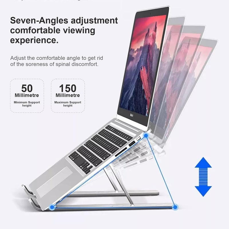 Generic Fozby Portable Laptop Stand for Desk Table Fits Up to 156 Laptops Aluminum 7Height Adjustable Ventilated Foldable Design with Carry Pouch Silver Ergonomic Computer Riser for Home 1pcs  - Image 2