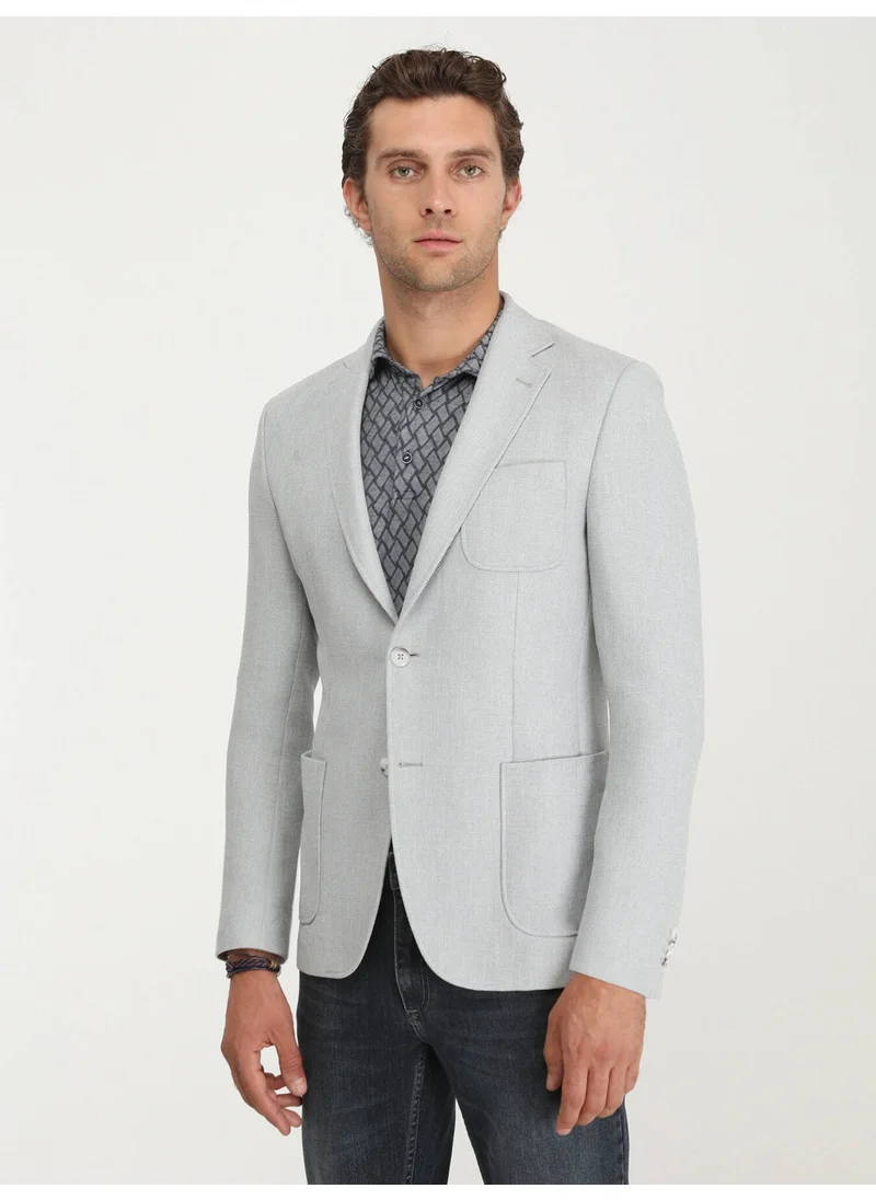 Kip Grey Plain Modern Fit Jacket