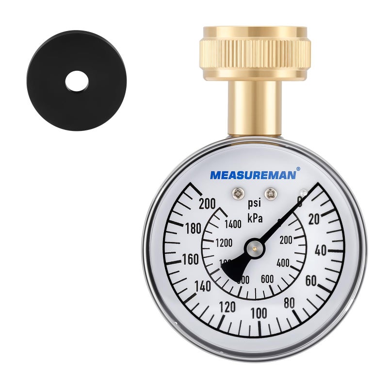 MEASUREMAN Water Pressure Gauge, 0-200 PSI Water Pressure Tester with 2-1/2 Inch Dial & Durable 3/4 Inch Hose Thread, Ideal for Home, Hose Bib (Waterproof Case, Black) - Image 1