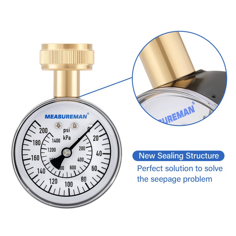 MEASUREMAN Water Pressure Gauge, 0-200 PSI Water Pressure Tester with 2-1/2 Inch Dial & Durable 3/4 Inch Hose Thread, Ideal for Home, Hose Bib (Waterproof Case, Black) - Image 2