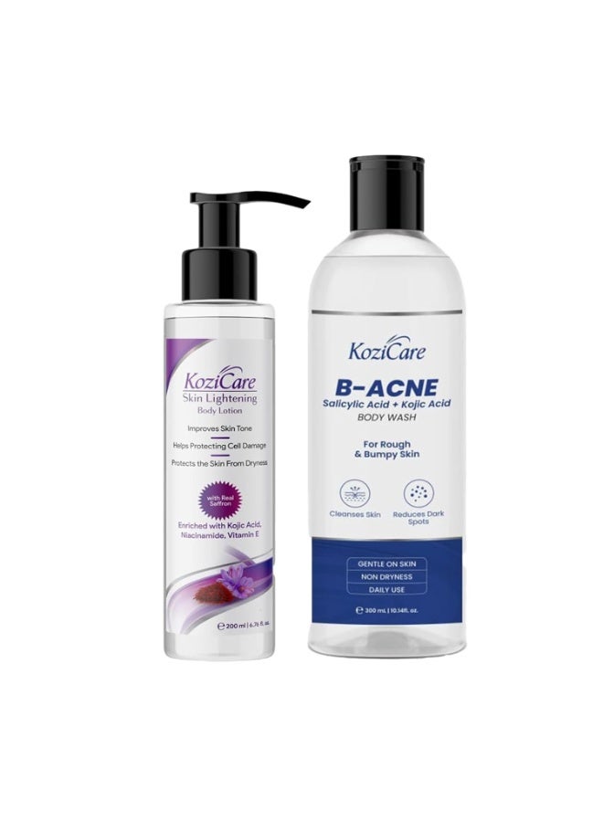 Kozicare B - Acne Body Wash 300ml & Skin lightening Saffron Body Lotion 200ml - Image 1