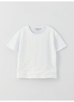 Crew Neck Lace Detailed Short Sleeve Girls T-Shirt