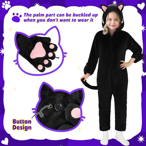 Joycover Cat Costume For Girls, Black Cat Costume For Girls Kids Dress Up, Onesie Cat Noir Costume, Role Play Halloween Costumes For Kids Aged 5-6, Size S - Image 4