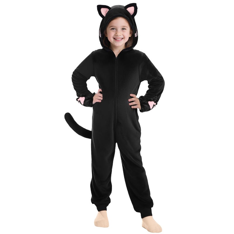 Joycover Cat Costume For Girls, Black Cat Costume For Girls Kids Dress Up, Onesie Cat Noir Costume, Role Play Halloween Costumes For Kids Aged 5-6, Size S - Image 5