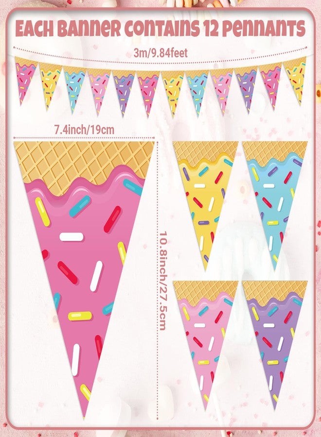 Faccito 5 Pcs Donut Party Decorations Ice Cream Donut Pennant Banner Candyland Birthday Garland Ice Cream Triangle Flags Banner for Sweet Birthday Party Supplies - Image 2