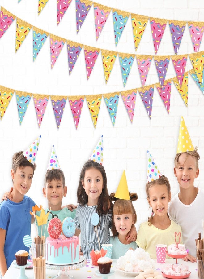 Faccito 5 Pcs Donut Party Decorations Ice Cream Donut Pennant Banner Candyland Birthday Garland Ice Cream Triangle Flags Banner for Sweet Birthday Party Supplies - Image 5