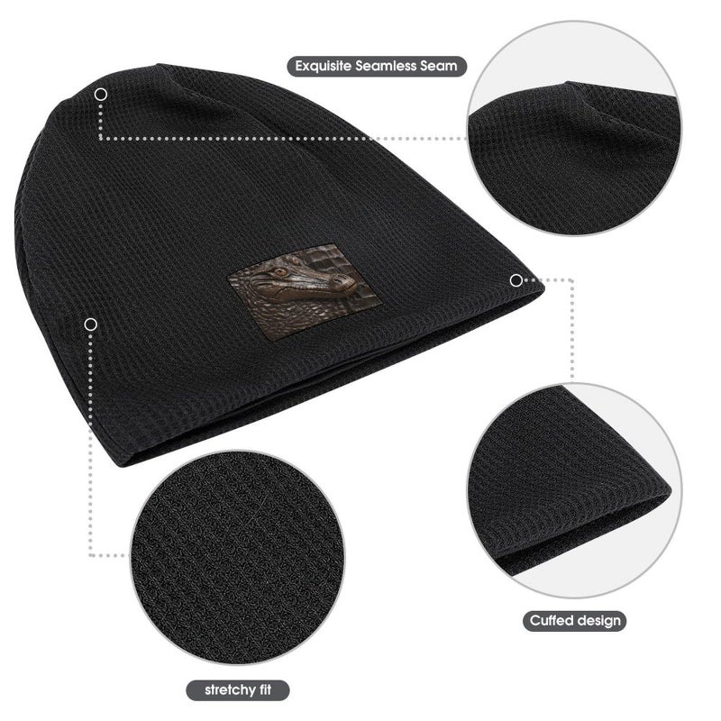 Black Crocodile Leather Beanie Winter Hat Soft Warm Knit Skull Cap For Men And Women - Image 4