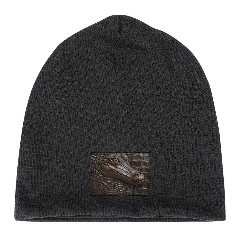 Black Crocodile Leather Beanie Winter Hat Soft Warm Knit Skull Cap For Men And Women - Image 5