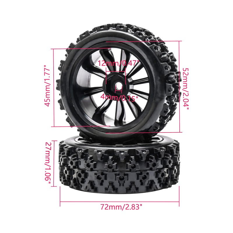 JIUWU High-Performance 4-Pack Off-Road 12mm Hex Rc Wheels and Tires - 1/10 Scale Rc Tires Upgrade for Enhanced Driving Experience (Black) - Image 3