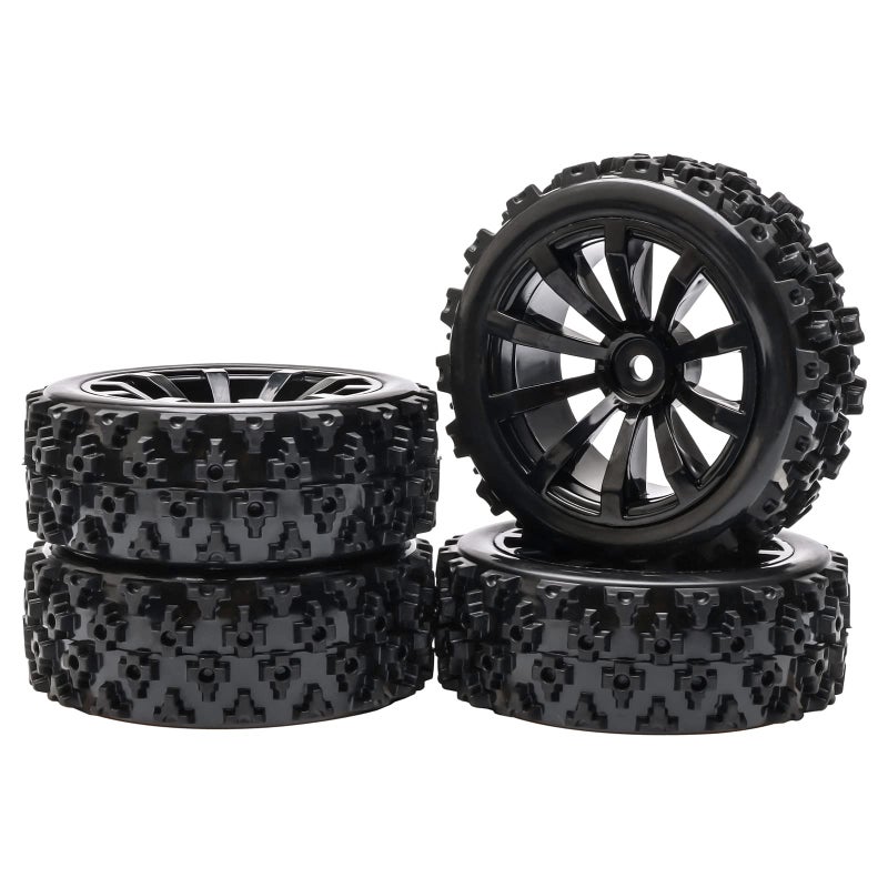JIUWU High-Performance 4-Pack Off-Road 12mm Hex Rc Wheels and Tires - 1/10 Scale Rc Tires Upgrade for Enhanced Driving Experience (Black) - Image 1