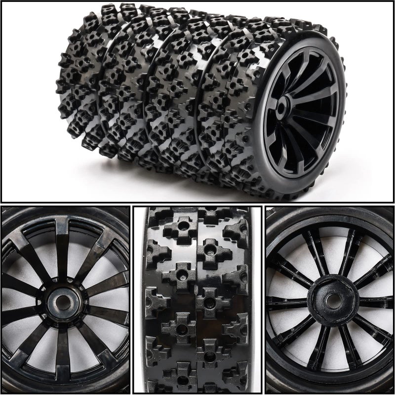 JIUWU High-Performance 4-Pack Off-Road 12mm Hex Rc Wheels and Tires - 1/10 Scale Rc Tires Upgrade for Enhanced Driving Experience (Black) - Image 5
