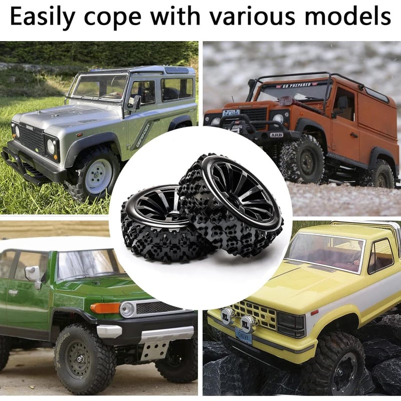 JIUWU High-Performance 4-Pack Off-Road 12mm Hex Rc Wheels and Tires - 1/10 Scale Rc Tires Upgrade for Enhanced Driving Experience (Black) - Image 4