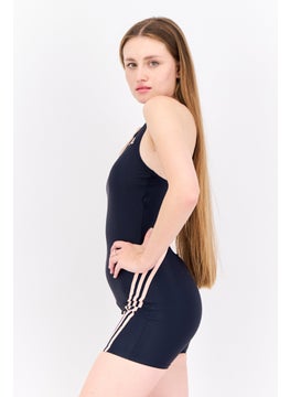 Adidas Women Brand Logo Padded One Piece Swimwear, Navy  - Image 3