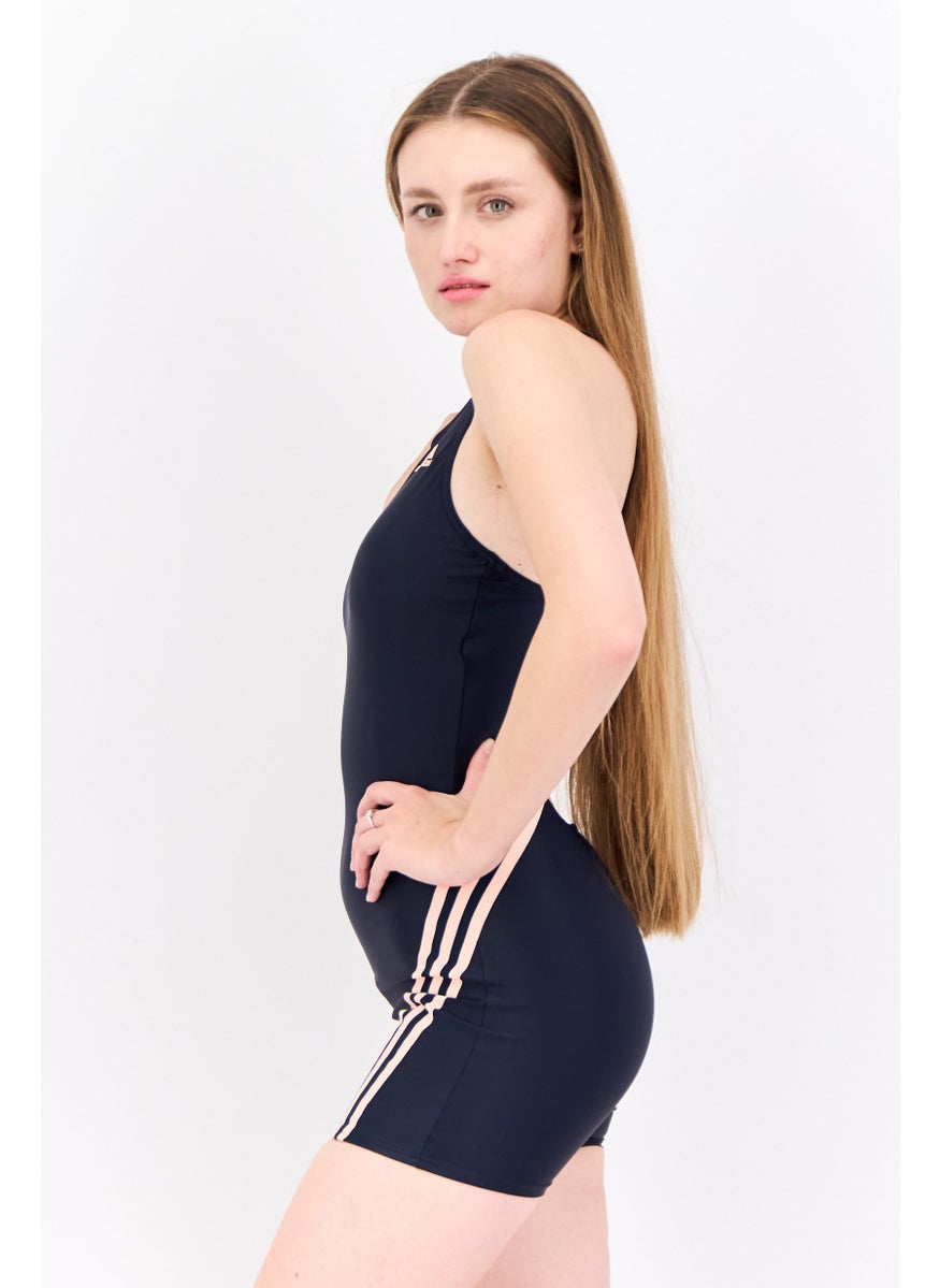 Adidas Women Brand Logo Padded One Piece Swimwear, Navy  - Image 3