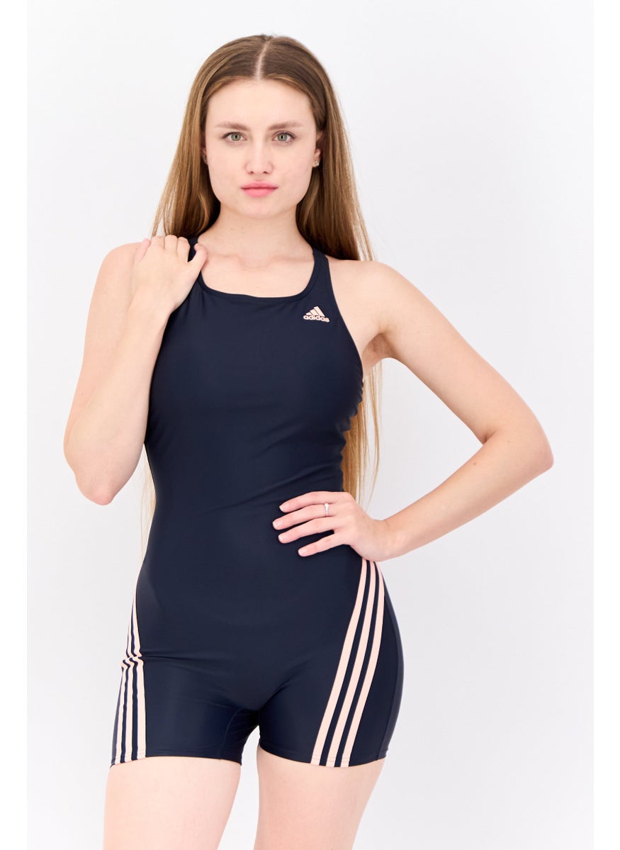 Adidas Women Brand Logo Padded One Piece Swimwear, Navy  - Image 1