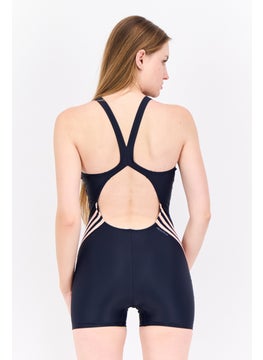 Adidas Women Brand Logo Padded One Piece Swimwear, Navy  - Image 2