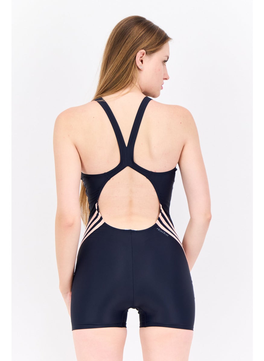 Adidas Women Brand Logo Padded One Piece Swimwear, Navy  - Image 2