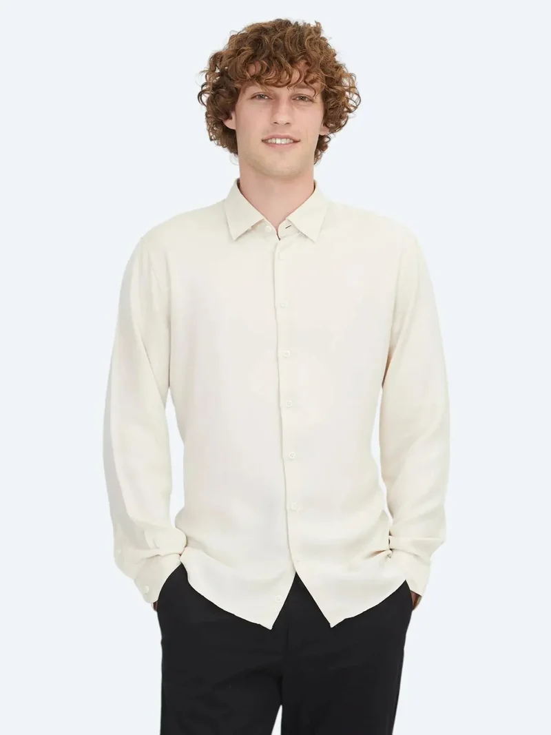 Kip Ecru Regular Fit Weaving Casual Shirt