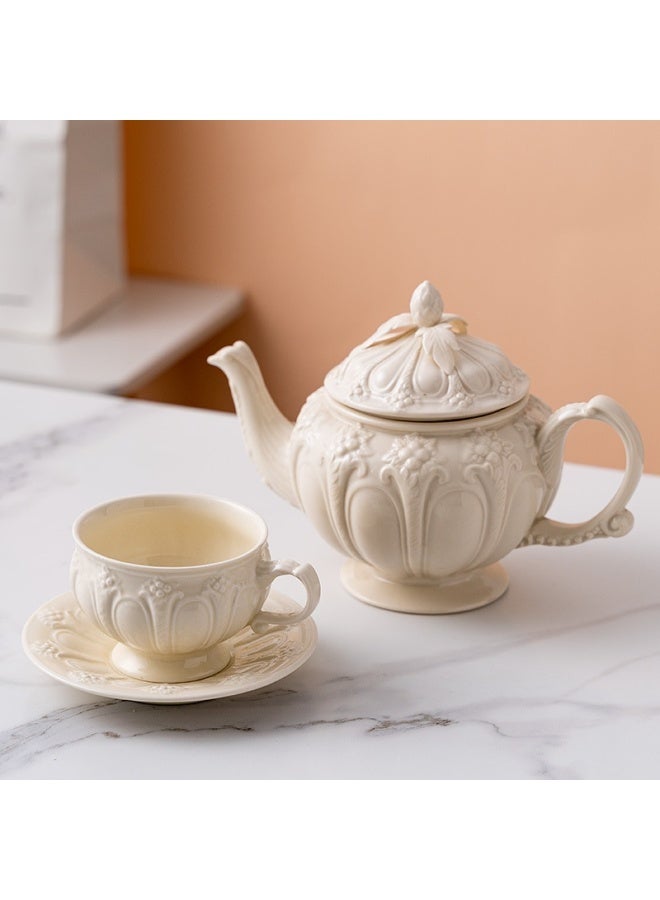 White Embossed Ceramic Coffee Cup & Saucer Set - 250ML Vintage Palace Style, Elegant for Latte/Cappuccino/Afternoon Tea - Image 2