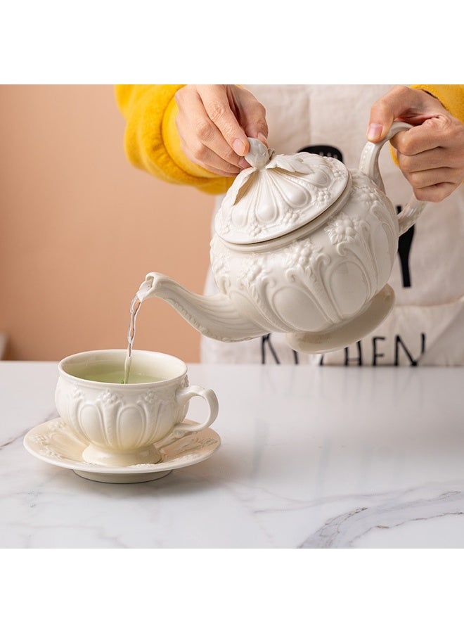 White Embossed Ceramic Coffee Cup & Saucer Set - 250ML Vintage Palace Style, Elegant for Latte/Cappuccino/Afternoon Tea - Image 4