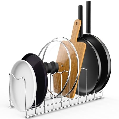 FLSEPAMB Stainless Steel, Alloy Steel Lid Organizer Pot Lid Organizer 10-Tier Pot Lid Rack Holder Suitable for Bakeware Dish Plate, Cutting Boards, Pots & Pans (1 Pack), Free Standing, Tiered Shelf - Image 1