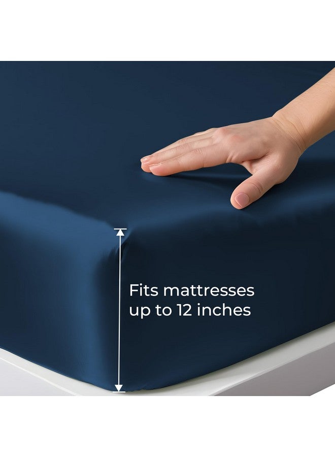 LINENWALAS 100% Vegan Bamboo Silk Solid Fitted Bedsheet With Secure Elastic Deep Pocket With Pillowcase Natural Soft And Best For Hair And Delicate Skin-King(72 X 78 Inches)-Navy Blue,300 Tc - Image 3