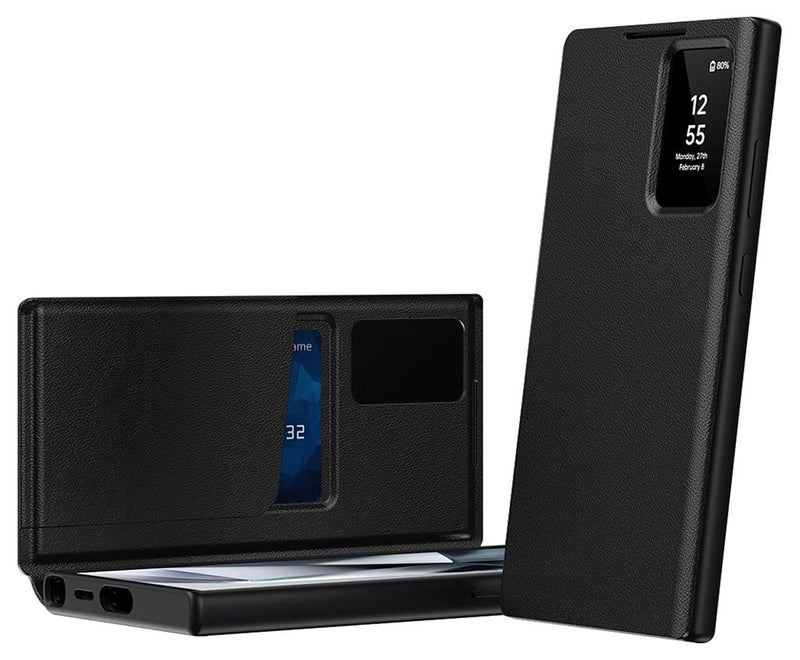 اووكاي جراب ذكي من الجلد الصناعي لهاتف Samsung S25 Ultra لهاتف Samsung Galaxy S25 Ultra خفيف الوزن مع جراب Smart View فاخر للأعمال لهاتف S25 Ultra (أسود) - Image 1