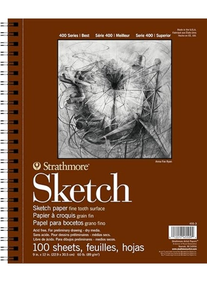 ستراث مور دفتر رسم سلك سلسلة 400 موديل 455-3 من ستراثمور، 22.9 سم × 30.5 سم، 100 ورقة، أبيض - Image 1