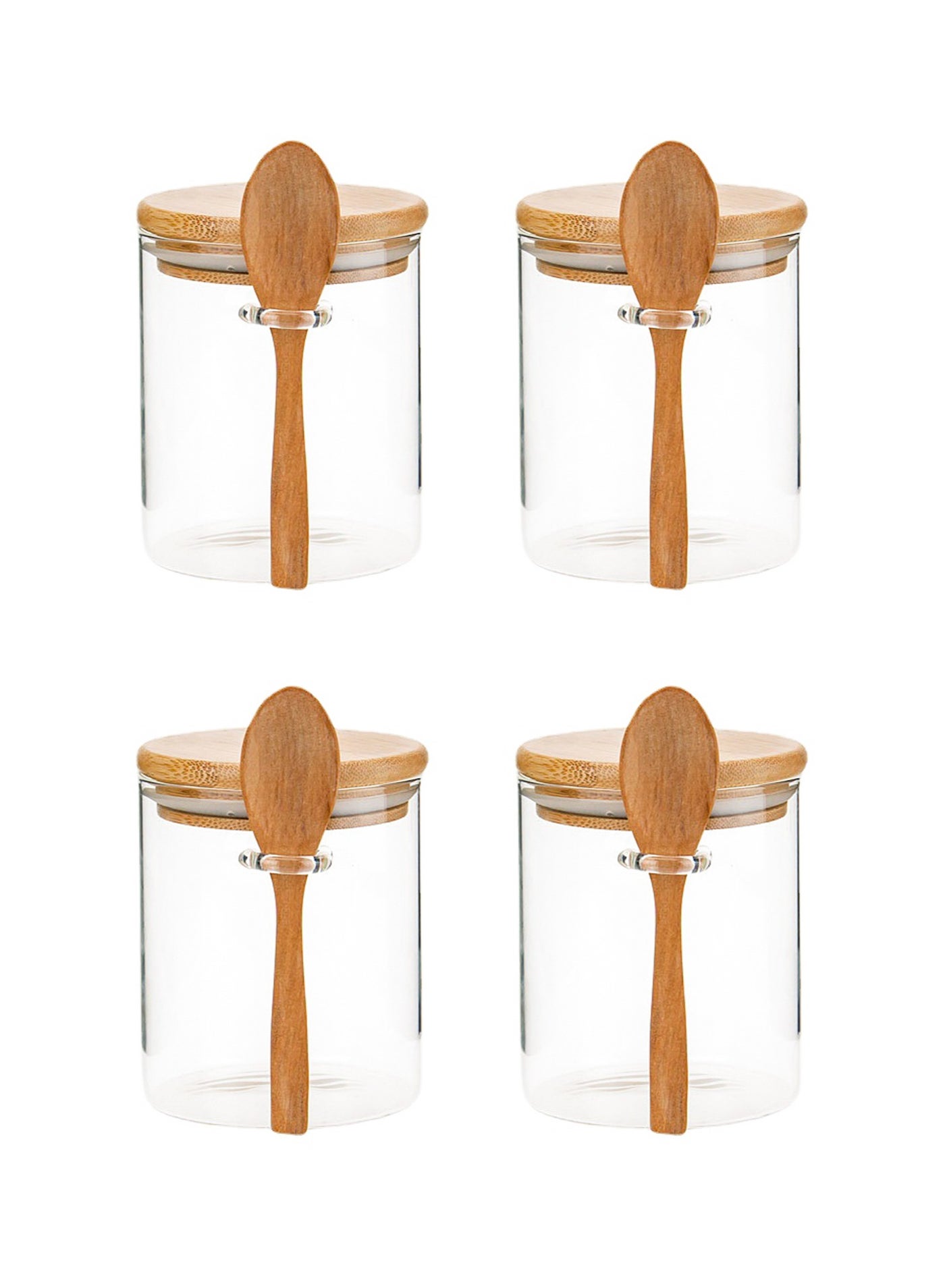 4 Pack Glass Jars with Airtight Bamboo Lids and Spoons, Clear High Borosilicate Glass BPA-Free Food Storage Containers Canisters, for Overnight Oats Coffee Tea Sugar Spice Candy Cookie (4X 500ML)