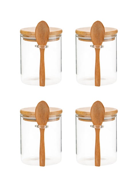 4 عبوات برطمانات زجاجية مع أغطية وملاعق من الخيزران محكمة الإغلاق، عبوات زجاجية خالية من مادة BPA لتخزين الطعام، للشوفان الليلي والقهوة والشاي والسكر والتوابل والحلوى والكعك (4X 500 ملليتر)