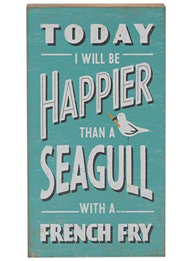 أوبن رود براندز لوحة جدارية خشبية من أوبن رود براندز تحمل شعار "أسعد من طائر النورس مع بطاطا مقلية" - لوحة صندوقية ملهمة لطيفة بطابع شاطئي - Image 1