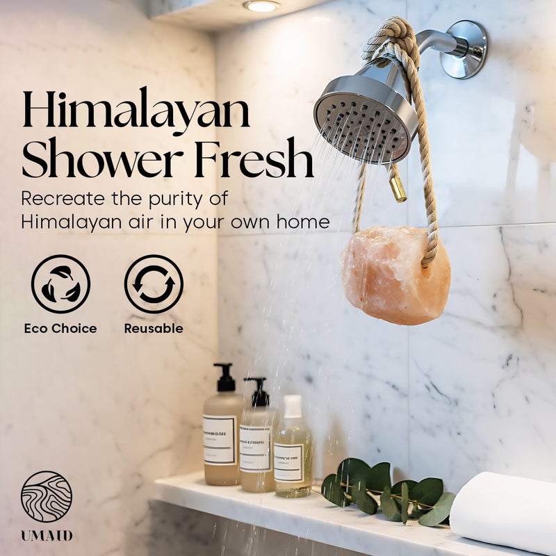 UMAID Himalayan Bath Salt Buddyâ„¢ 4 lb â€“ Hanging Mineral Salt Rock for Shower & Bath, Solid Pink Himalayan Stone for Natural Steam, Relaxation & Spa-Like Self-Care, Unique Gift for Men & Women - Image 5
