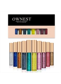 10 Colors Liquid Glitter Eyeliner Set, Metallic Shimmer Glitter Eyeshadow, Long Lasting Waterproof Shimmer Sparkling Eyeliner Eye Shadow-10pcs(B)