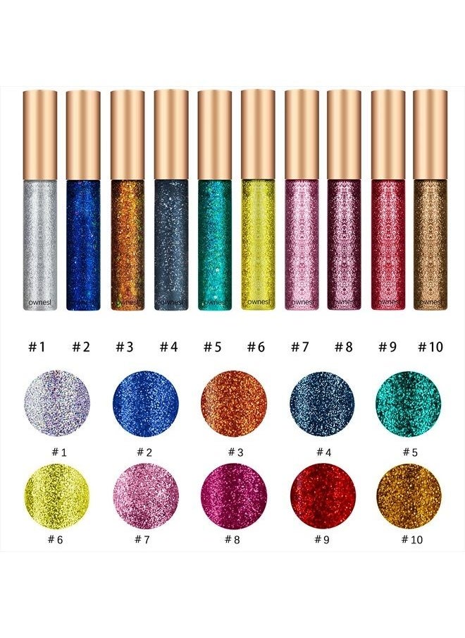 Ownest - 10 Colors Liquid Glitter Eyeliner Set, Metallic Shimmer Glitter Eyeshadow, Long Lasting Waterproof Shimmer Sparkling Eyeliner Eye Shadow-10pcs(B) - Image 1