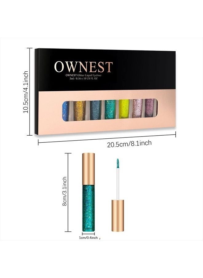 Ownest - 10 Colors Liquid Glitter Eyeliner Set, Metallic Shimmer Glitter Eyeshadow, Long Lasting Waterproof Shimmer Sparkling Eyeliner Eye Shadow-10pcs(B) - Image 1