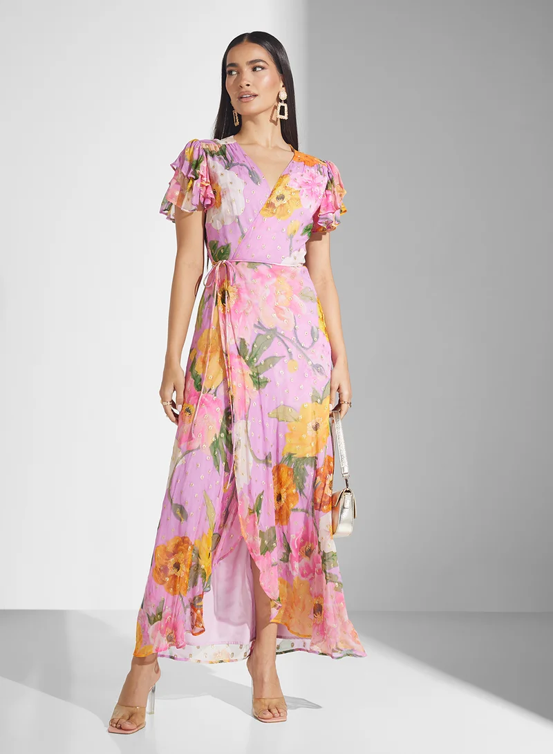Hope & Ivy Floral Ruffle-Sleeve Dress