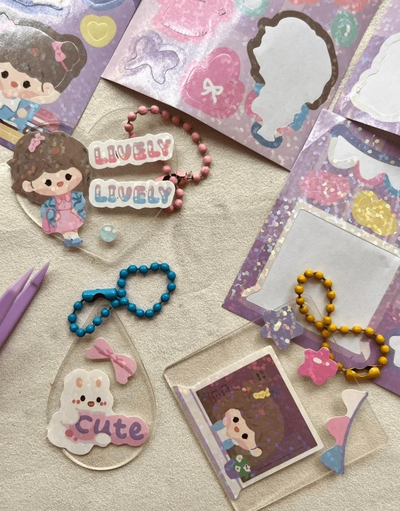 كاغيت جيمي دوكان Design Your Own Keychain with Cute Girl 58 Piece Purple Sticker Set / Keychain / Bullet Journal