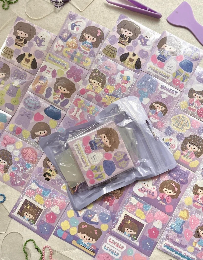 كاغيت جيمي دوكان Design Your Own Keychain with Cute Girl 58 Piece Purple Sticker Set / Keychain / Bullet Journal