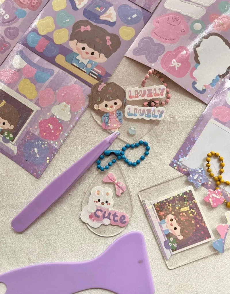 كاغيت جيمي دوكان Design Your Own Keychain with Cute Girl 58 Piece Purple Sticker Set / Keychain / Bullet Journal