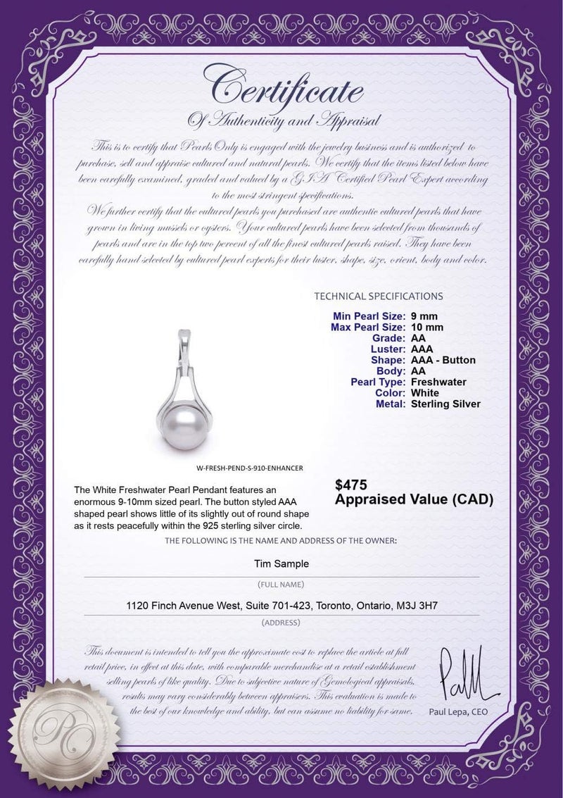 PearlsOnly Enhancer 9-10mm AA Quality Freshwater 925 Sterling Silver Cultured Pearl Pendant For Women - Image 2