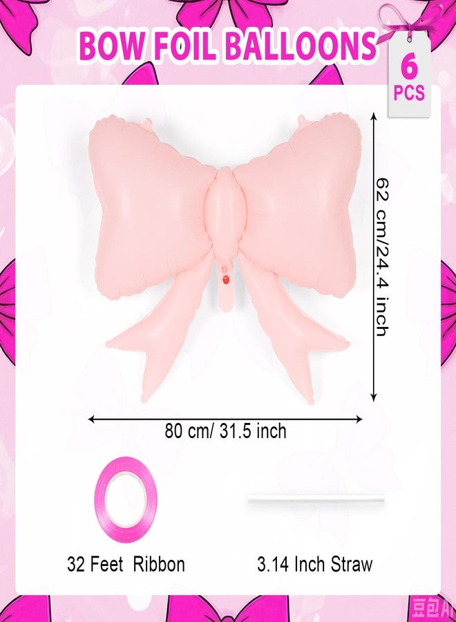 YOTHORN 6 Pcs Pink Bow Balloons for Girls, 35 Inch Bow Foil Balloons,Pink Bows Gender Reveal Decorations for Birthday Party Wedding Baby Shower Mouse Party Decoration - Image 2