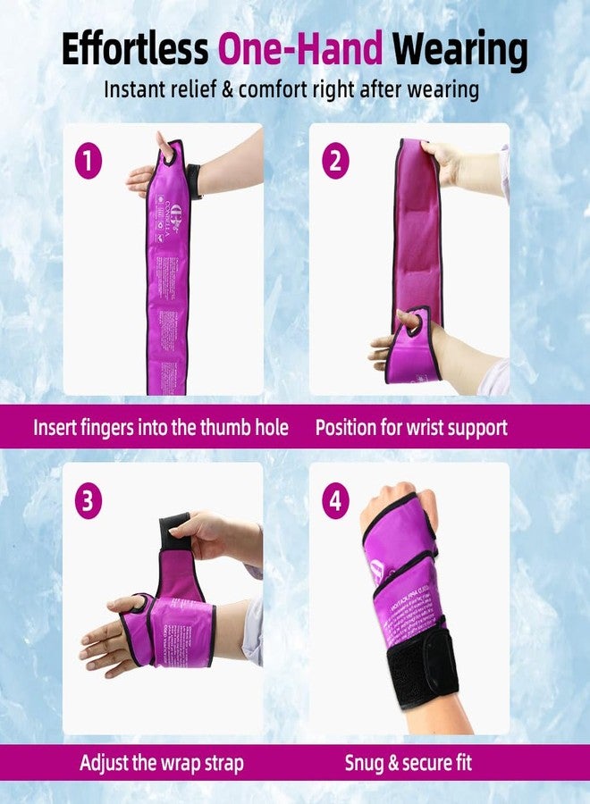 Conbella Wrist Ice Pack Wrap for Carpal Tunnel Relief, Reusable Hot Cold Compress Brace for Hand Pain & Swelling, Dual-Layer Fabric for Tendonitis, Arthritis, Surgery Recovery (1, Purple - Image 4