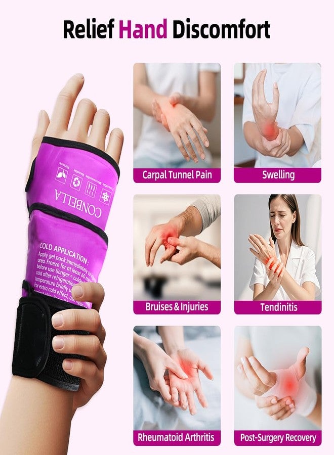 Conbella Wrist Ice Pack Wrap for Carpal Tunnel Relief, Reusable Hot Cold Compress Brace for Hand Pain & Swelling, Dual-Layer Fabric for Tendonitis, Arthritis, Surgery Recovery (1, Purple - Image 2